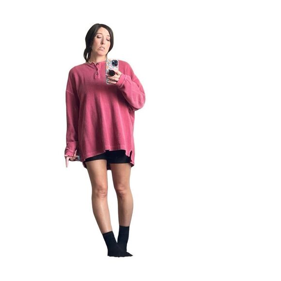 Vintage 90s y2k oversized soft red long sleeve Henley top - Picture 1 of 8
